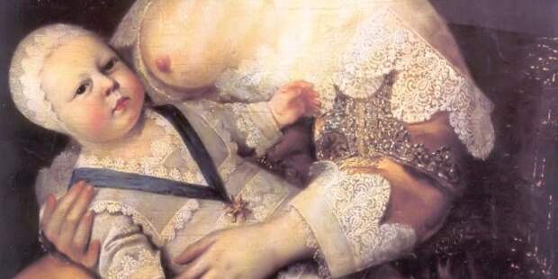 Дети Средневековья: Людовик XIV на руках кормилицы леди Лонже де ла Жиродьер