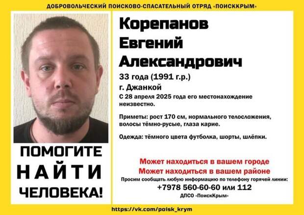 В Крыму больше месяца ищут пропавшего мужчину в шлёпках