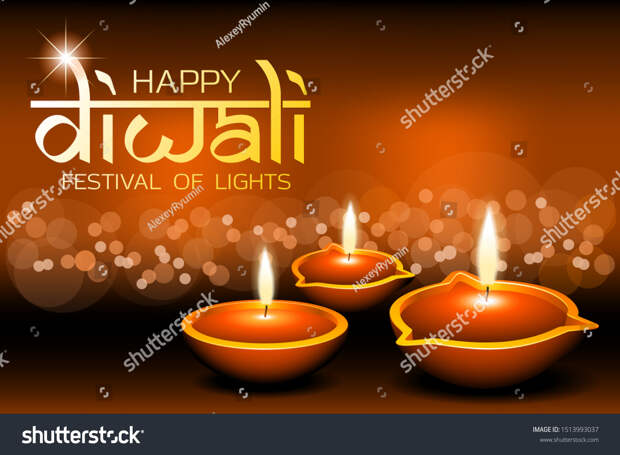 Happy Diwali festival of lights creative vector bokeh background with diya oil lamps