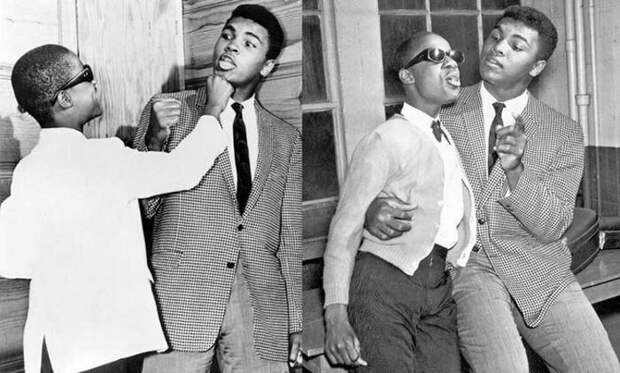 13. Стиви Уандер, 13 лет, с Мохаммедом Али, 21 год (1963 г.) интересное, люди, фотографии