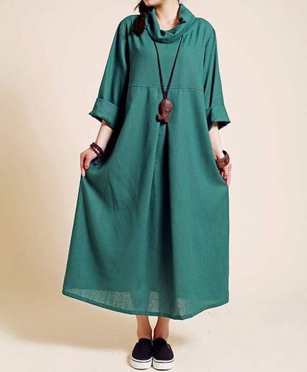Linen Pile collar loose long sleeved long dress/ spring by MaLieb: 