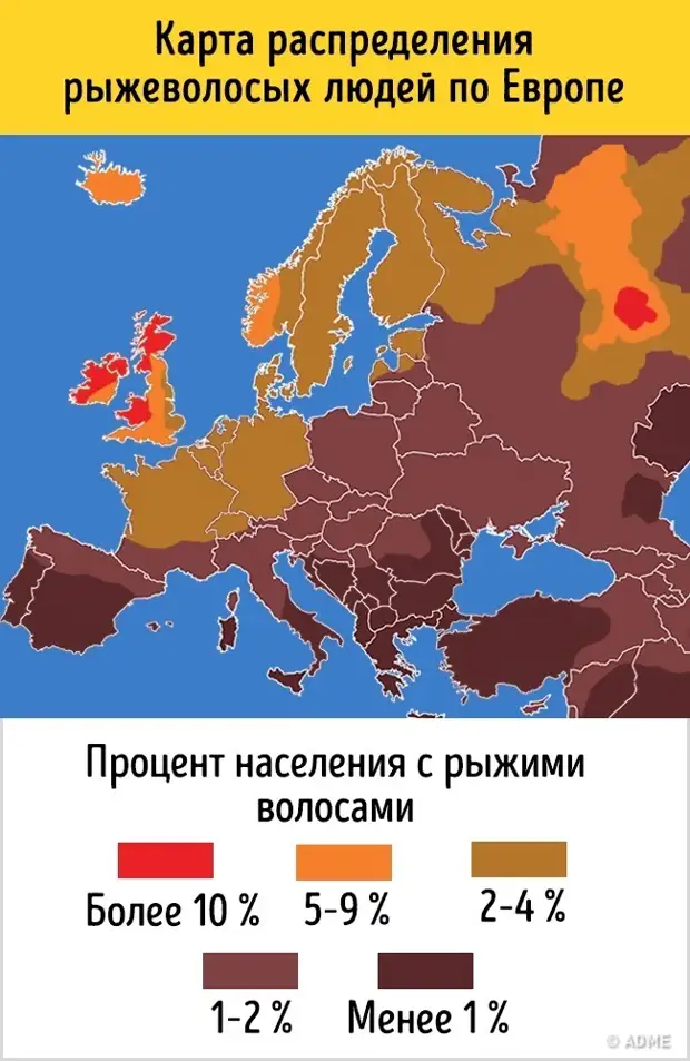 Карта распространения рыжих волос