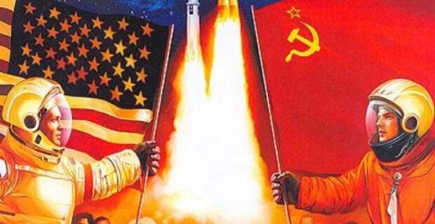 Космическая гонка СССР и США. Плакат 1970-х годов / Источник: pinterest.com