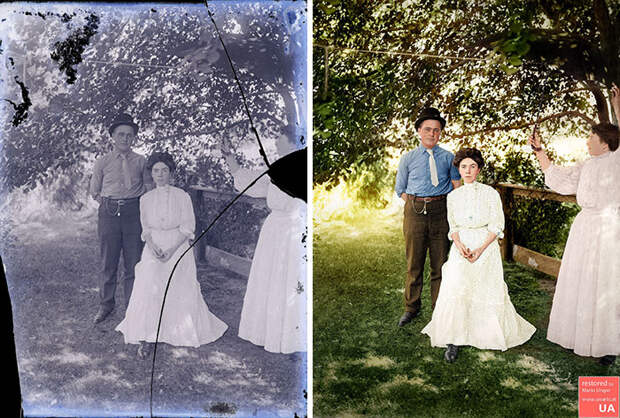 Пара из Техаса, 1900 год колоризация, мастер, прошлое, реставрация, снимок, фотограф, фотография
