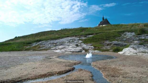 Geyser of mineral water Siva brada around Spisskie Podhradie, Slovakia
