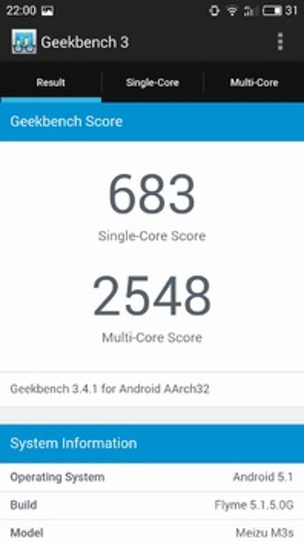 Meizu M3s mini в GeekBench 3