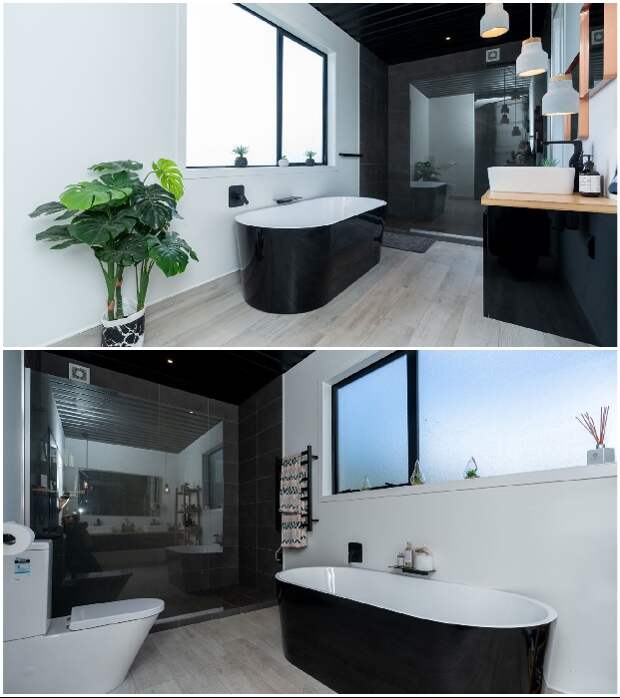 Ванные комнаты оформлены в черно-белых тонах. © Trade Me.