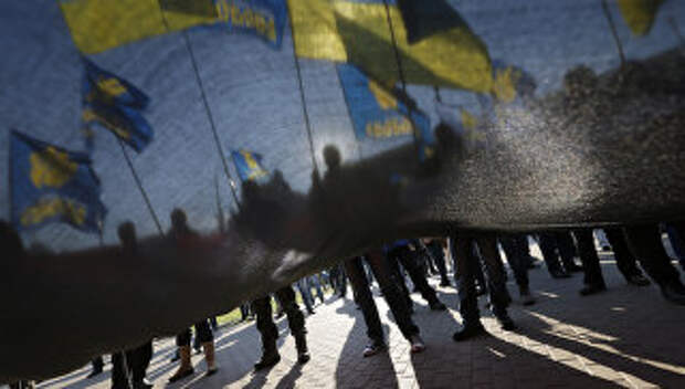 Активисты партии Свобода во время демонстрации в Киеве, Украина
