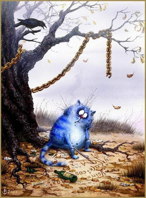 20 выразительных котиков синего цвета от художницы из Минска