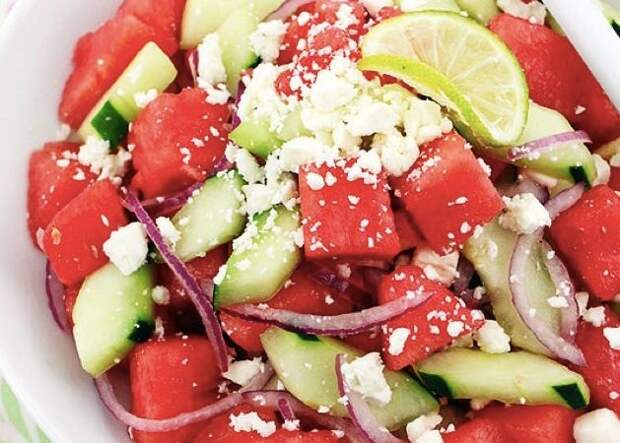 Салат с арбузом, огурцом и фетой салаты с арбузом: рецепт
