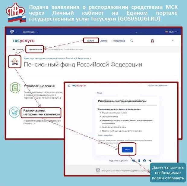 О распоряжении средствами материнского (семейного) капитала через Личный кабинет