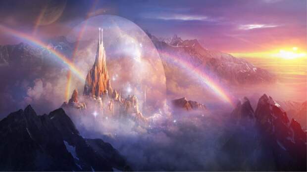 7Landschaften-Schlösser-fantasy-art-Regenbögen