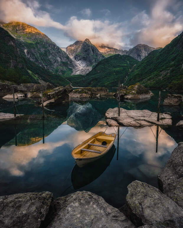 Волшебный снимок ледника Бондхусватнет в Квинхераде, Норвегия