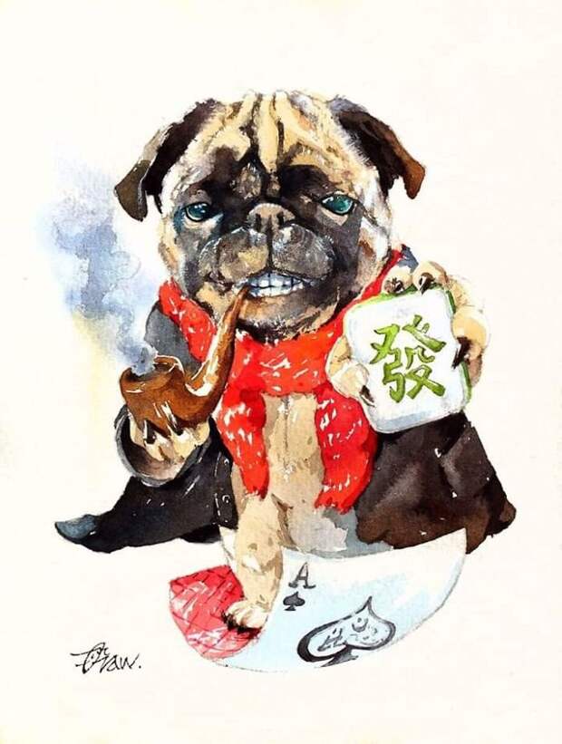 Акварельные рисунки собак от художника Draw An