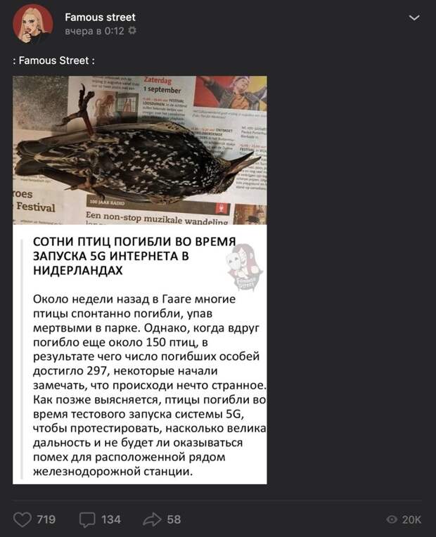 2018 год, вскрытие показало, что птицы отравились, но как ж без 5G 2018 год, вскрытие показало, что птицы отравились, но как ж без 5G