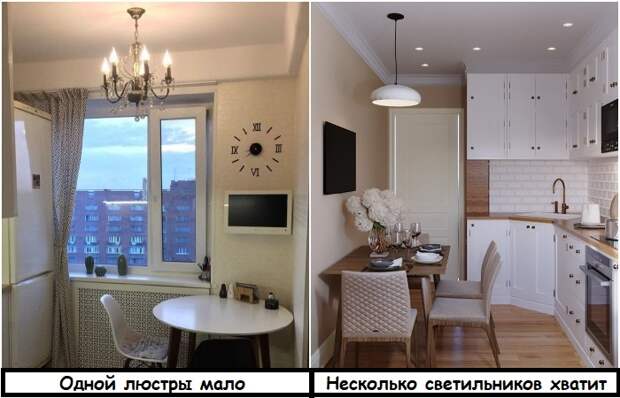 Одной люстры на кухне будет недостаточно