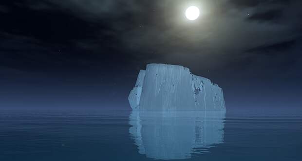 a computer generated image of an iceberg on the ocean at night