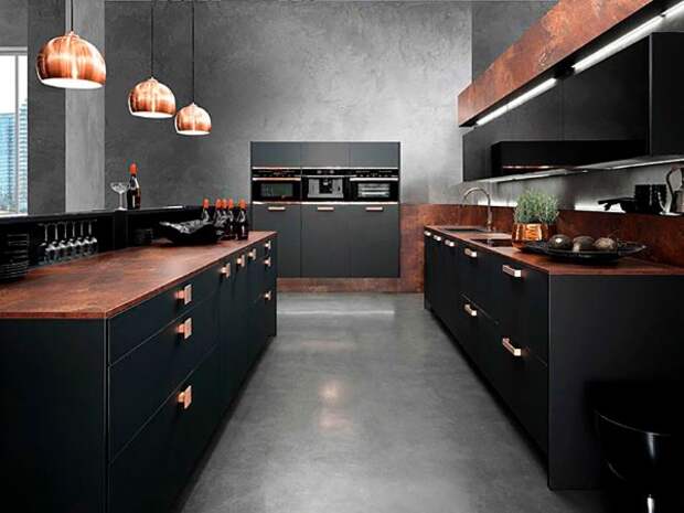 чёрный цвет фасада кухни минимализм