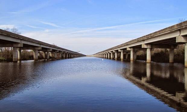 Мост Manchac Swamp bridge, является частью Луизианского шоссе (США).
