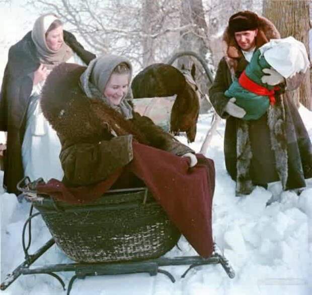 жена, ребенок, повозка