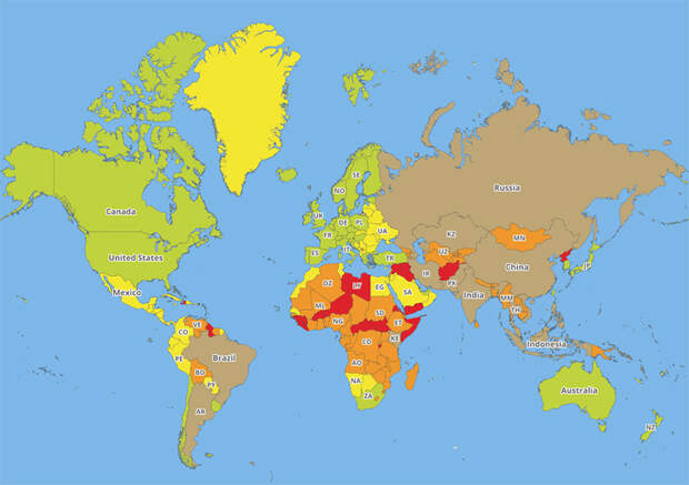 Карты самых опасных стран на планете для тех, кто планирует путешествия на 2018 год