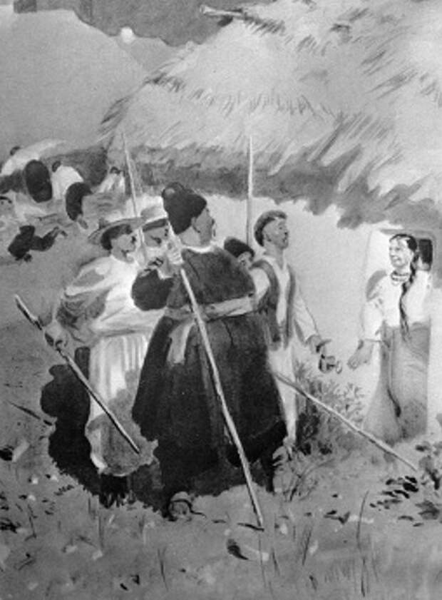 А. Каневский. Иллюстрация к повести Н. Гоголя *Майская ночь, или Утопленница*: Освобождение свояченицы А. Каневский. Иллюстрация к повести Н. Гоголя *Майская ночь, или Утопленница*: Освобождение свояченицы