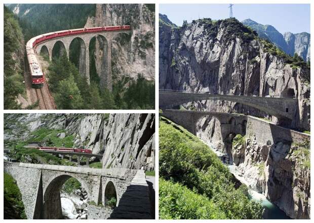 Дьявольский мост и тоннель в Альпах (Швейцария).