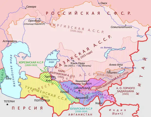 Территориальное деление Средней Азии в 1920-х годах.