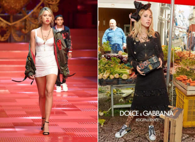 Мария-Олимпия на показе Dolce & Gabbana SS 2018 год. \ Принцесса Греции и Дании в рекламной съёмке Dolce & Gabbana FW 2017 год.