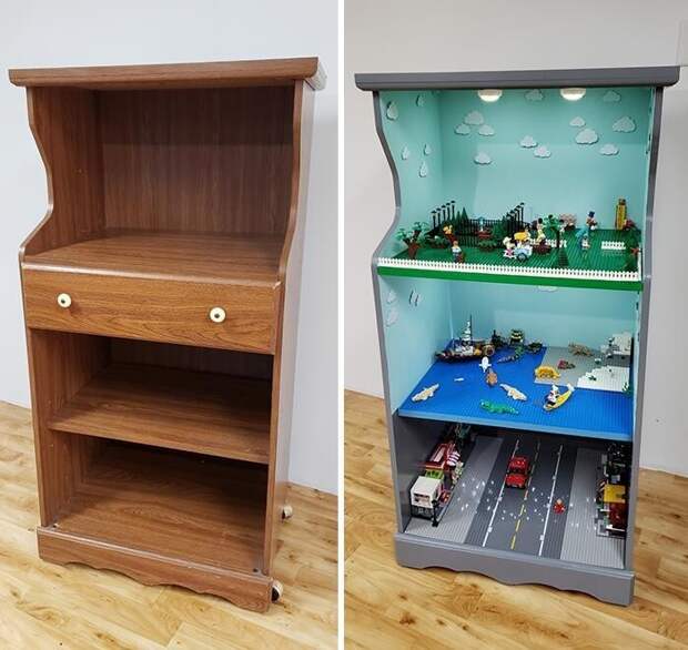 6. "Сделал для дочек подставку для LEGO на колесах из старой подставки для микроволновки" 6. "Сделал для дочек подставку для LEGO на колесах из старой подставки для микроволновки"