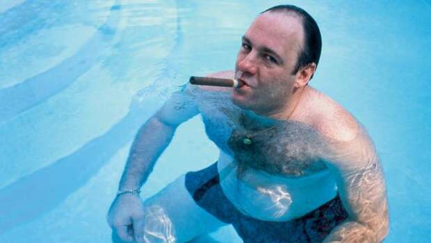 Tony Soprano in a pool smoking a cigar