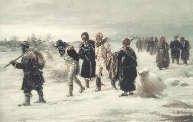 И.М. Прянишников "В 1812 году. Пленные французы", 1873 год.  Худ. И.М. Прянишников. 1873 г.