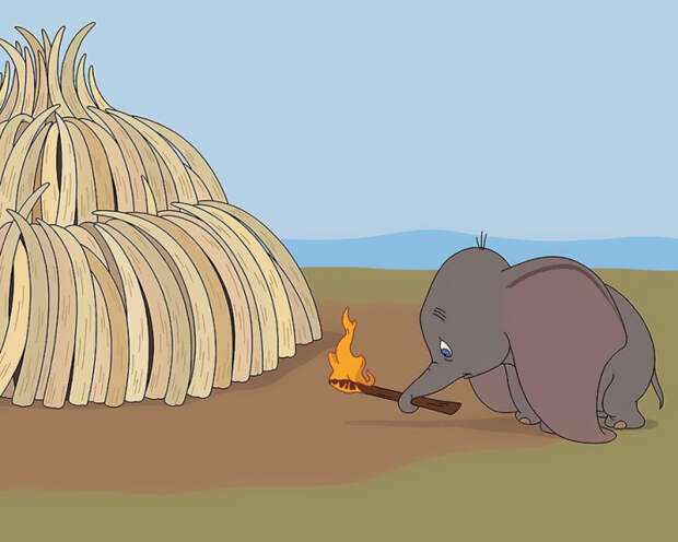 Дамбо сжигает склад слоновой кости. Автор: Tom Ward.