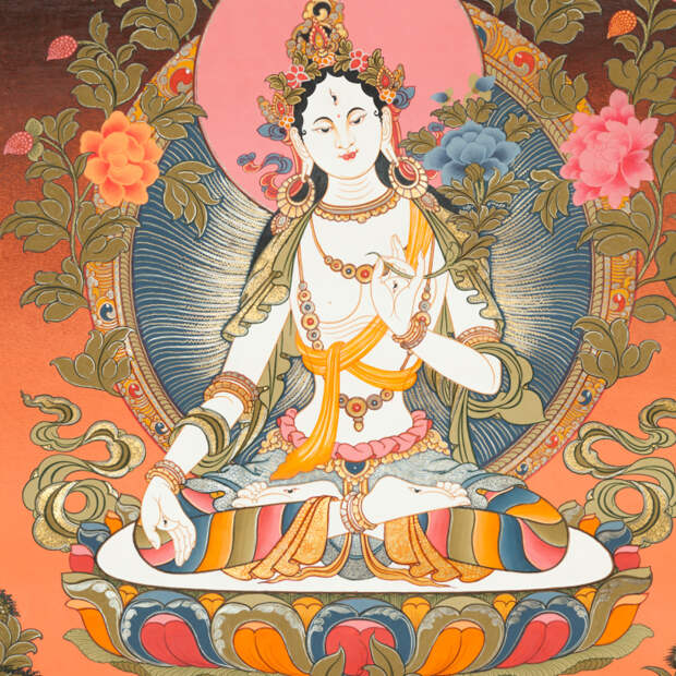 Белая Тара. Буддийская тханга./Фото: dharma.ru