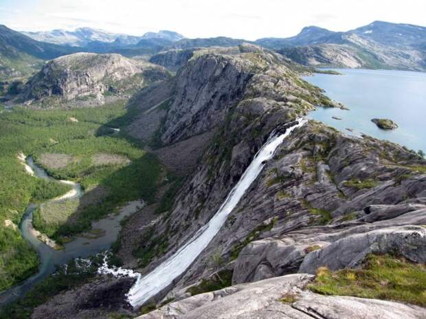 озеро, водопад, Норвегия, Rago National Park