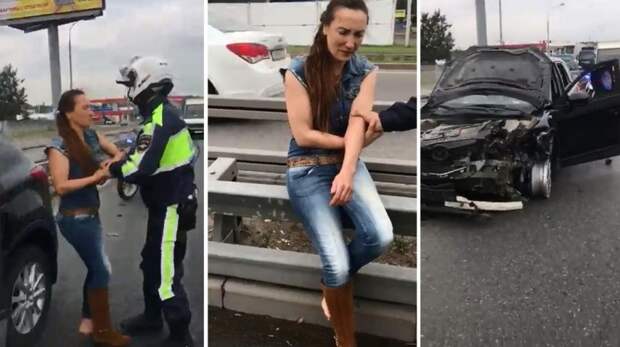 Пьяная женщина пыталась уйти от погони на МКАДе и устроила ДТП авария, авто, видео, дтп, женщина за рулем, погоня, пьяная женщина, пьяный за рулем