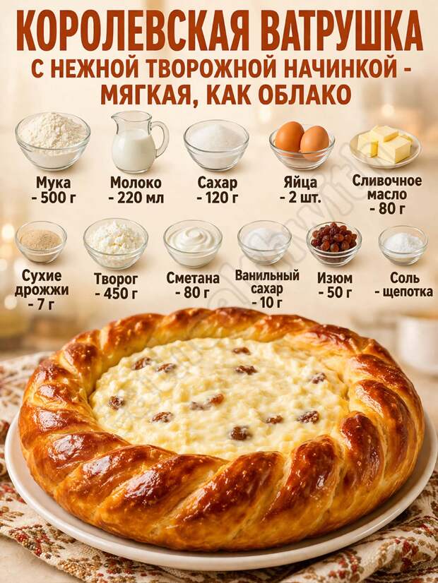 Кулинария>Королевская ватрушка с нежной творожной начинкой !