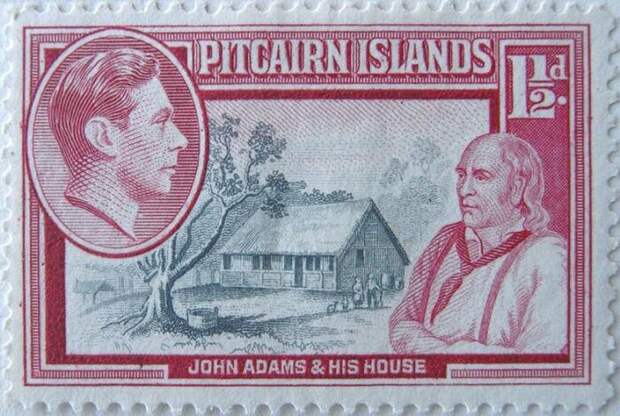 Джон Адамс и его дом на почтовой марке / Источник: wikipedia.org