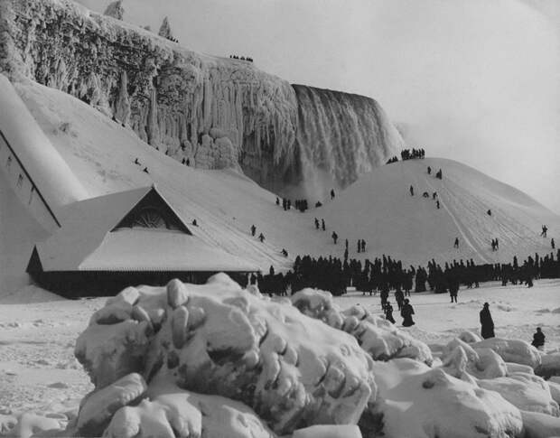 Катание на замершем Ниагарском водопаде, 1885 детали, интересное, исторические, удивительное, фотографии