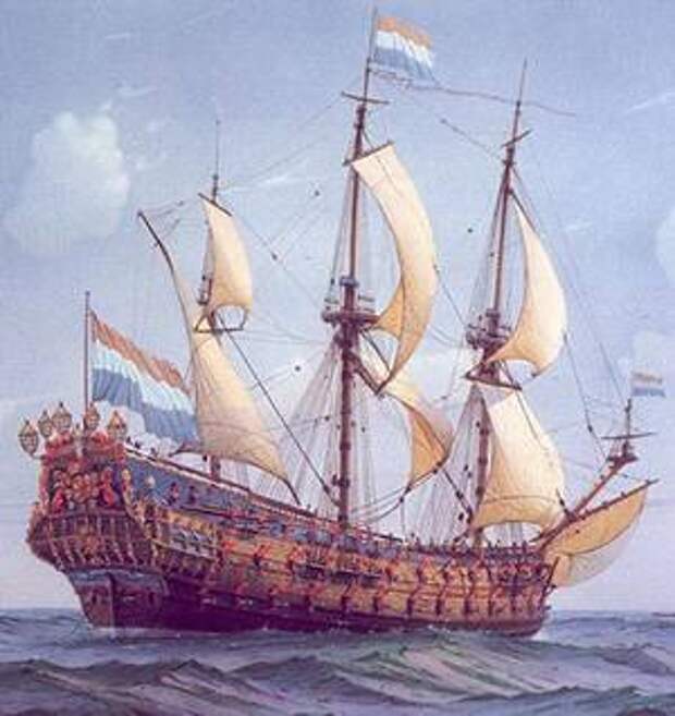 Парусный линкор герой 4 буквы. Корабль де Зевен Провинсиен. Де Зевен Провинсиен Фрегат 17 века. Батавия Фрегат. Зевен Провинсиен линейный корабль.