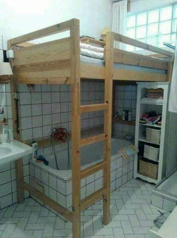 И компактная ванная-спальня компактно, компактность, минимализм, прикол, юмор