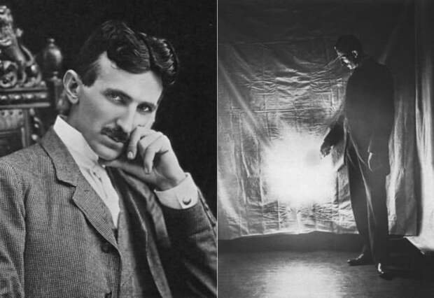 Ученый в 1904 г. и во время одного из экспериментов с электричеством, 1898 | Фото: photochronograph.ru