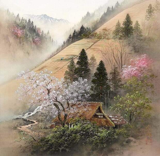 Тончайшая пейзажная живопись в японском стиле "сансуй" -- работы кисти Коукеи Кодзима