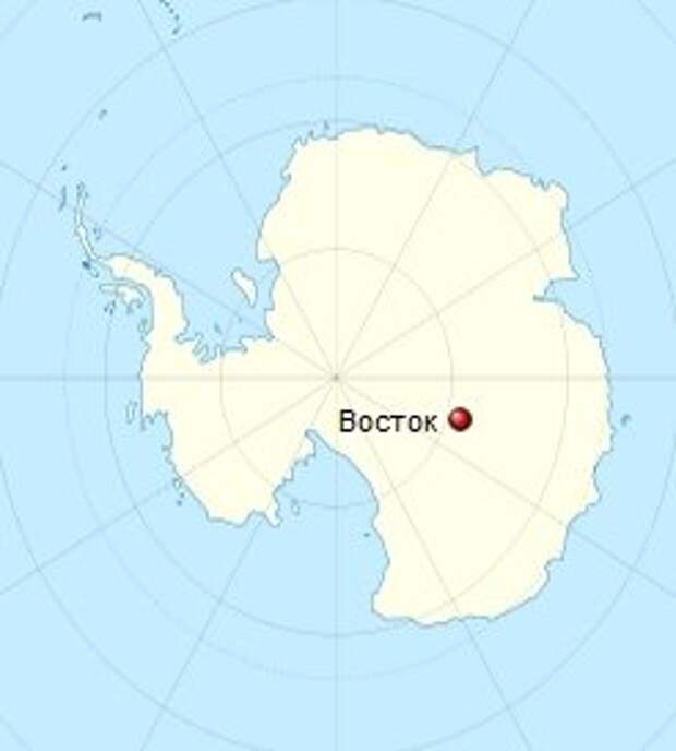 Станция Восток на карте Антарктиды. Фото