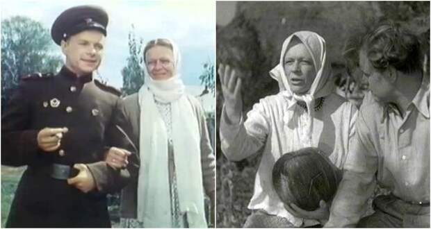 Татьяна Пельтцер в фильмах "Солдат Иван Бровкин" (1955) и "Максим Перепелица" (1956)