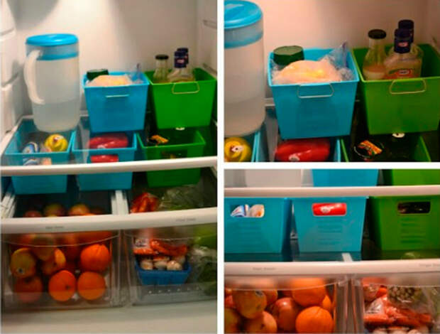 Используйте пластиковые контейнеры для сортировки продуктов в холодильнике. Используйте пластиковые контейнеры для сортировки продуктов в холодильнике.