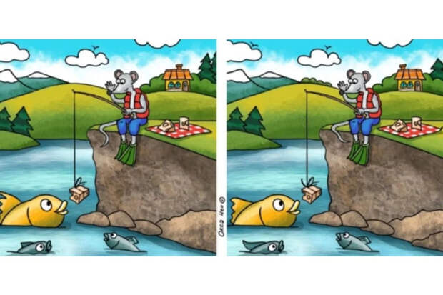 Головоломка: мышонок-рыболов прячет 11 отличий
