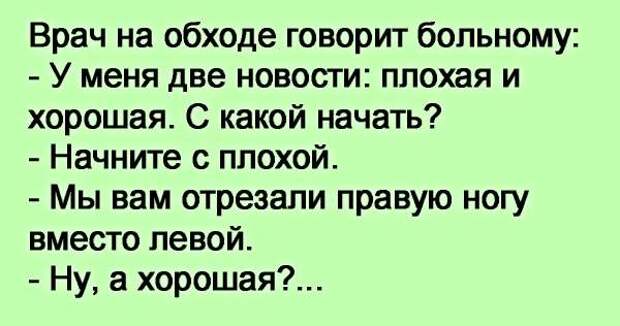 Хорошая с какой начать. У меня две новости хорошая и плохая с какой начать. Анекдот у меня есть две новости хорошая и плохая. Анекдот про две новости хорошая и плохая. Есть две новости хорошая и плохая анекдот.