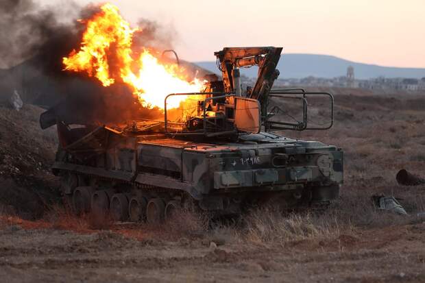 Air defense radar burns at Mezzeh Air Base on December 8, 2024 in Damascus, Syria