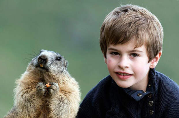Маттео Вальх позирует для фото со своим маленьким другом. животные, мальчик и сурки, сурки